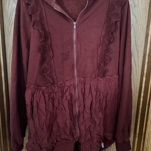 Buckle Burnt Orange/ Burgundy Hooded Jacket with Lace Details